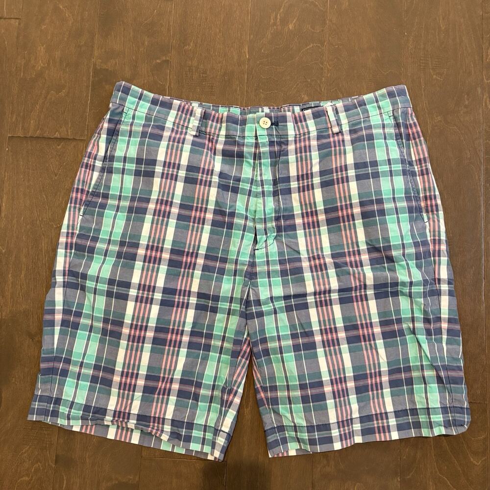 Vineyard Vines Breaker Shorts Men 38 Blue Green Check Madras Nautical‎ Preppy
